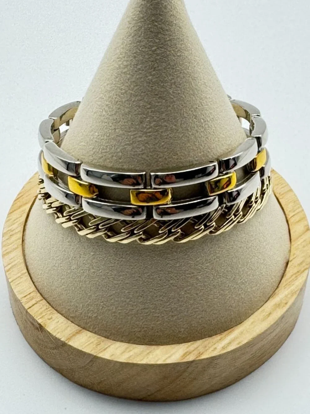 Bracelet Lot Of 2 Double Curb Link + Stainless Steel Gold Tone Mixed Metal Set